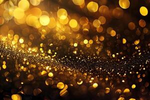 Golden bokeh lights creating festive and luxurious background design photo