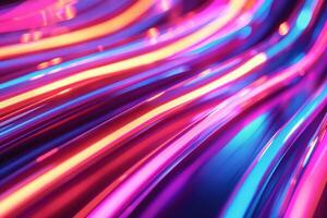 Wavy neon light trails creating vibrant abstract background photo