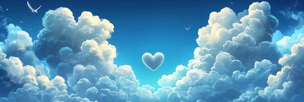 A heart shaped cloud with a bird flying above it photo