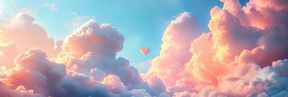A heart shaped balloon floating in the clouds photo