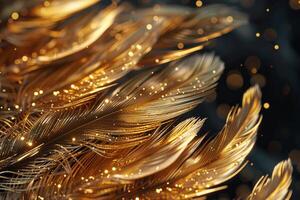 Golden feathers glimmering with elegance and luxury photo