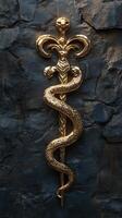 Golden snake on stone background photo