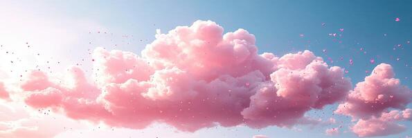 Pink clouds in the sky with pink hearts photo