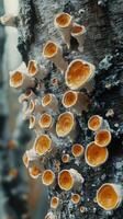 A close up of mushrooms growing on a tree photo