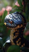 A snake with a black and yellow head photo