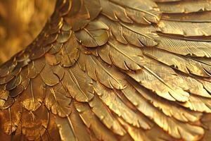 Golden feathers forming a majestic wing, a symbol of power and grace photo