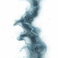 Dark ink swirling in water creating abstract shapes with bubbles on white background photo