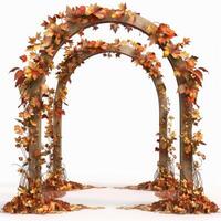 Double arch covered with autumn leaves creating a cozy entrance photo