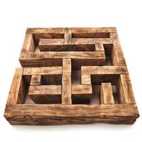 Complex wooden labyrinth structure creating intricate puzzle photo