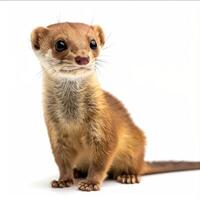 Mountain weasel sitting and looking up on white background photo