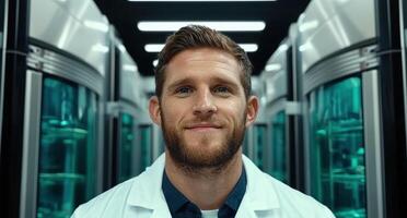 Smiling scientist in a modern laboratory photo