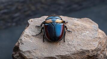 Closeup of a beetle on a rock. photo