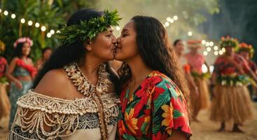Cultural celebration embracing diversity and generational connection in vibrant hawaiian setting photo