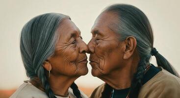 Elderly native american couple sharing an intimate moment of love and connection photo