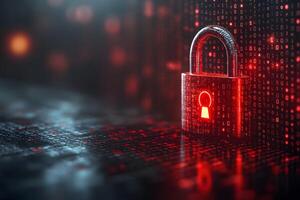Cybersecurity Concept with Digital Lock and Matrix Background for Secure Networks and Data Protection Design photo
