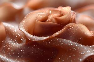 Elegant Silk Rose with Dew-Like Water Droplets for Romantic Designs or Nature Themes photo
