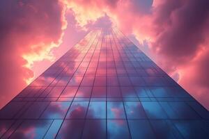 Skyward Reflection Modern Skyscraper at Sunset for Urban Architecture Design photo