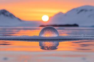 Serene Arctic Sunset Splendor with Ice Bubble Reflection photo