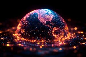 Glowing Digital Globe with Illuminated Earth from Space - Futuristic Concept for Technology and Connectivity photo