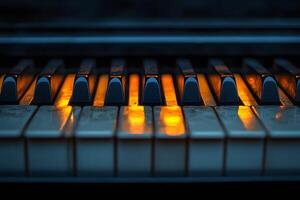 Illuminated Piano Keys with Warm Glow for Music and Art Concepts photo
