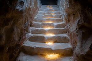 Ancient Stone Staircase with Ambient Lighting in a Cave Setting for Historical Exploration photo