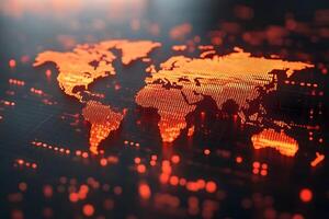 Digital World Map with Glowing Network Connections in Red Hues for Technology Design photo