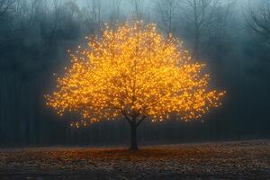 Enchanted Glowing Tree in Mysterious Forest for Tranquil Landscape Design photo