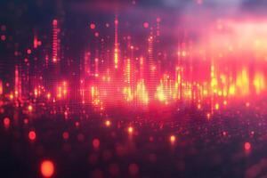 Abstract Digital Data Waveform with Glowing Red and Orange Lights for Technology Design photo