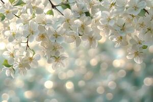 Spring Blossom Branch with Delicate White Flowers and Dreamy Bokeh Background photo