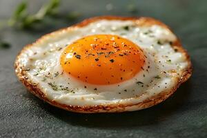 Perfectly Cooked Sunny-Side-Up Egg with Herbs on Rustic Surface for Breakfast Inspiration photo