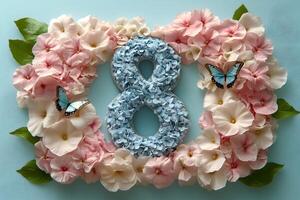 Floral Number Eight with Butterflies for Spring Decor and Events photo