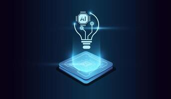 Artifical intelligence technology concept on Brightly glowing AI chip with light circuit board on technology . Computer microchip for Abstract digital illustration vector
