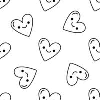 Seamless smiling heart pattern outline doodle and flat illustration for love and joy vector
