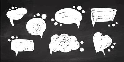 Speech bubble, speech balloon, chat bubble hand drawn sketch, icons for apps and website. Brush elements on chalkboard background, brush with crayon effect, chalk vector