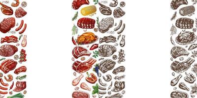 Sketch meat dishes collection for card and template design projects vector