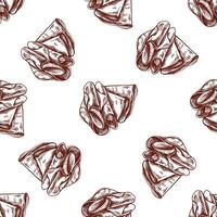 Seamless pattern of bacon, hamon or pork meat, ham slices. Italian prosciutto vintage sketch. Butcher shop. Great for label, restaurant menu. Engraved image. vector