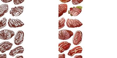 Hand-drawn meat sketch collection for restaurant menu and design use vector