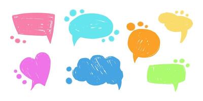 Speech balloon, chat bubble hand drawn sketch, icons for apps and website. Brush elements, brush with crayon effect, chalk texture. vector