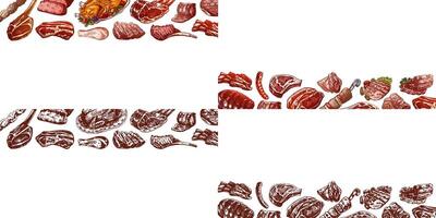 Hand-drawn meat collection with different cuts and food styles vector