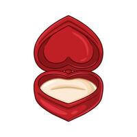 Open red heart-shaped box with a ring. illustration vector