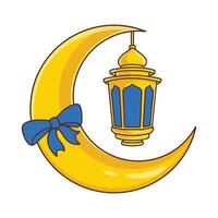 Ramadan Kareem greeting card with crescent moon and lantern vector