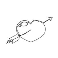 a line drawing of a heart with an arrow continuous vector