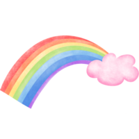 A rainbow emerging from behind a watercolor pink cloud png
