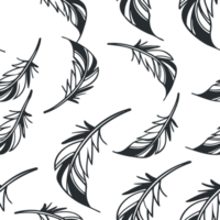 Seamless Hand-Drawn Feather Pattern in Elegant Black and White Minimalist Boho Style for Textiles Wrapping Paper Digital Backgrounds and Decorative Designs png