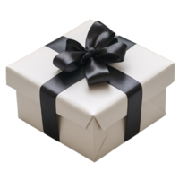 Simple, ivory gift box with a black satin bow, creating a minimalist yet sophisticated look for a versatile gift presentation png