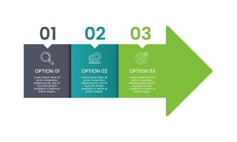 Infographic arrow with 3 options heading to success. Presentation, Data, Information and Plan. vector