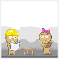 Engineers with blueprints vector