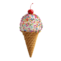 Colorful Cartoon Ice Cream Cone with Sprinkles and Cherry on Top Isolated on Transparent Background png