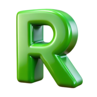 3d verde lustroso plástico carta r. generativo de ai. png