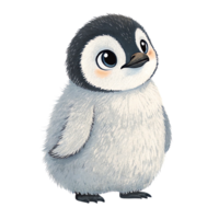 tiny baby penguin with big round eyes and fluffy feathers, exuding sense of innocence and charm. This adorable creature stands upright, showcasing its playful nature png